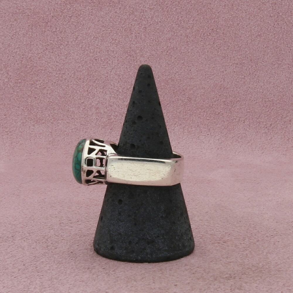 sterling silver turquoise cabochon squared band ring size 8.75 - Picture 2 of 5